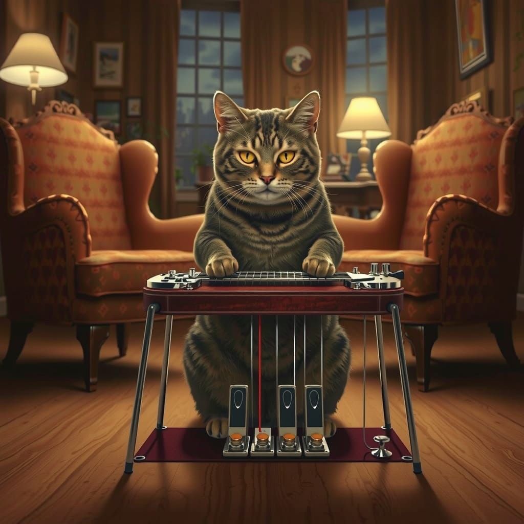 Cat in Suburban Home Plays Rickenbacker Lap Pedal Steel Guit...