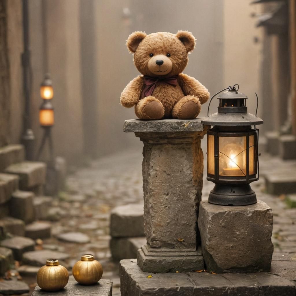 Teddy Bear in Ancient Chinese Photography Style