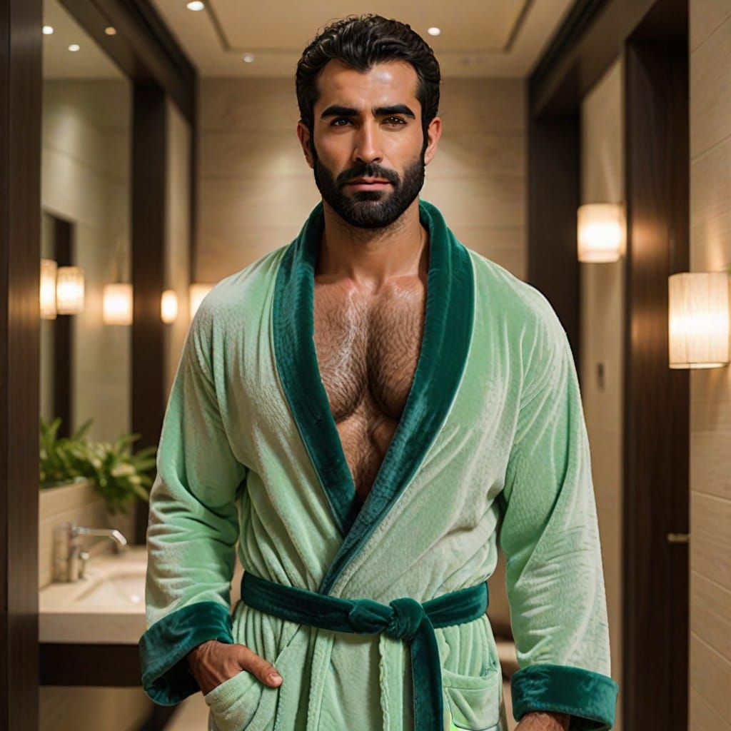 Sensual Hairy Arab Man in Bathrobe