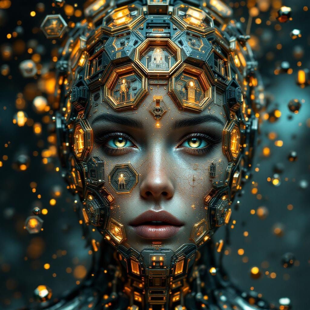 Celestial Archivist Portrait in Cathedral-Industrial Surreal...