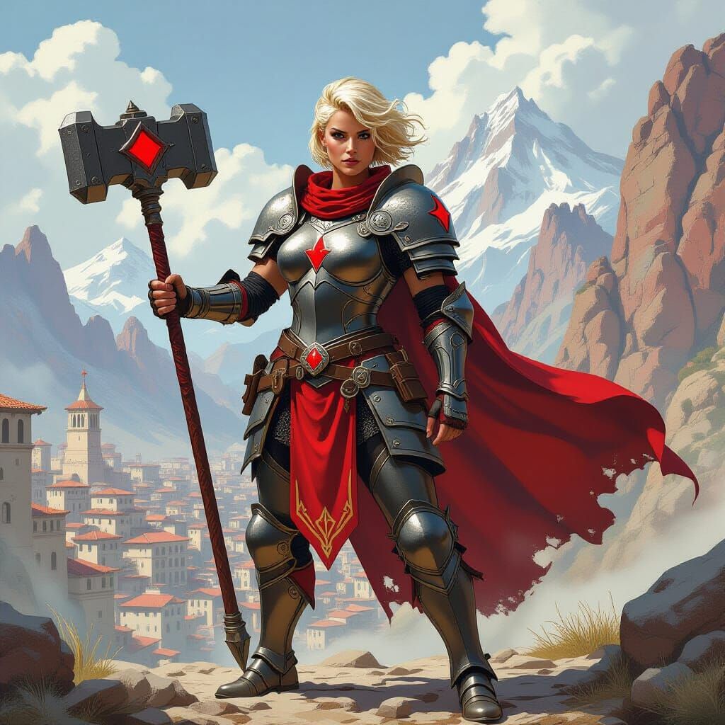 Female Paladin in Armor, Fantasy Art Style
