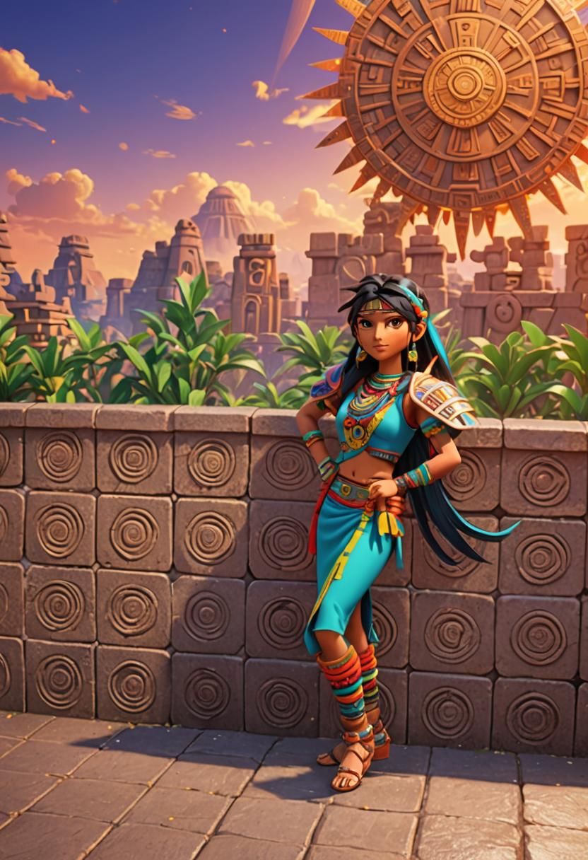 Aztec Anime Manga Girl in 3D Digital Art