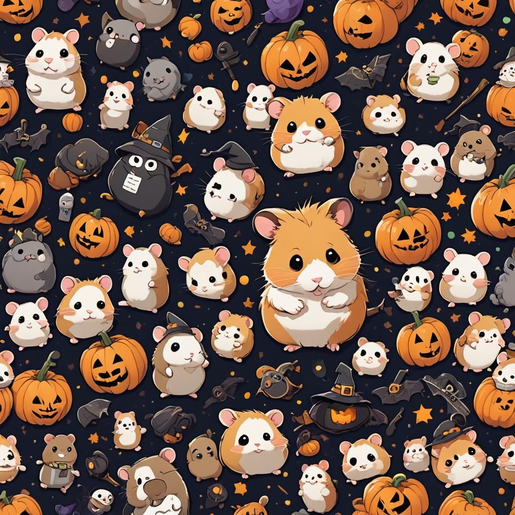 Cute Halloween Hamster in Cel-Shaded Anime Style