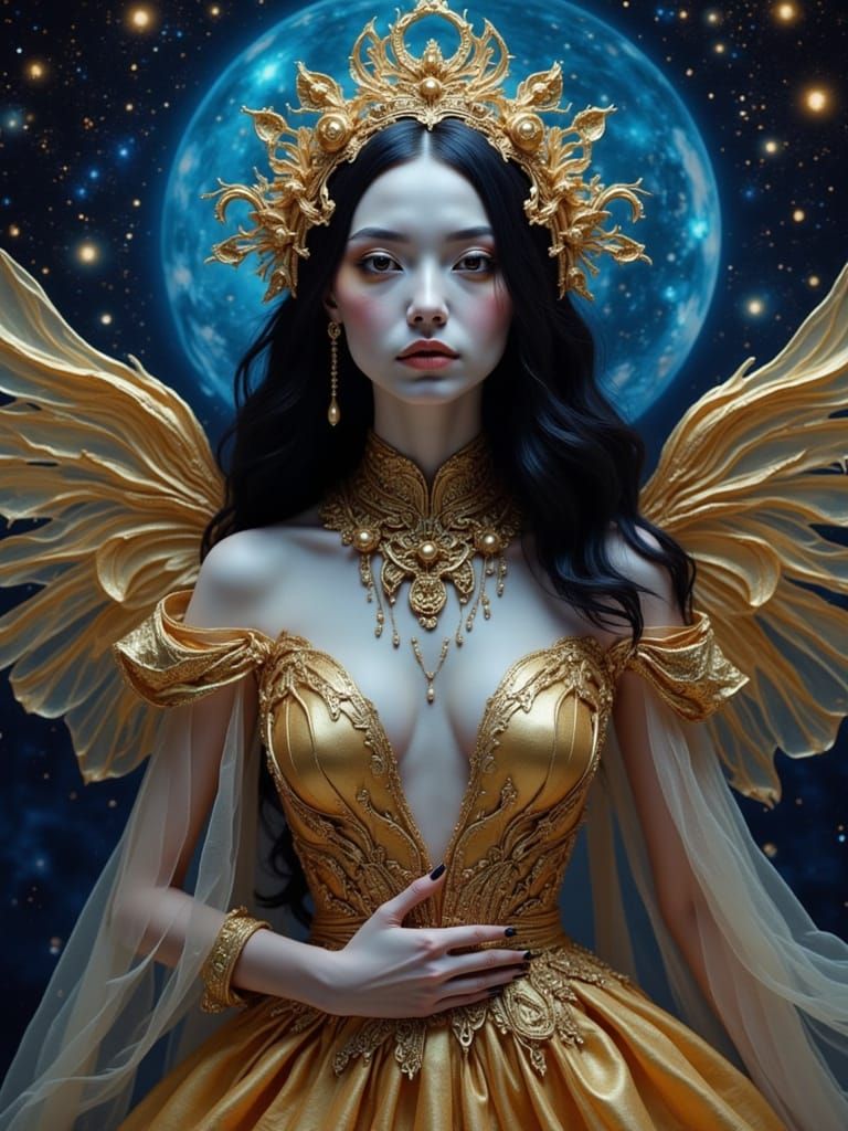 Celestial Woman Portrait with Dynamic Lighting