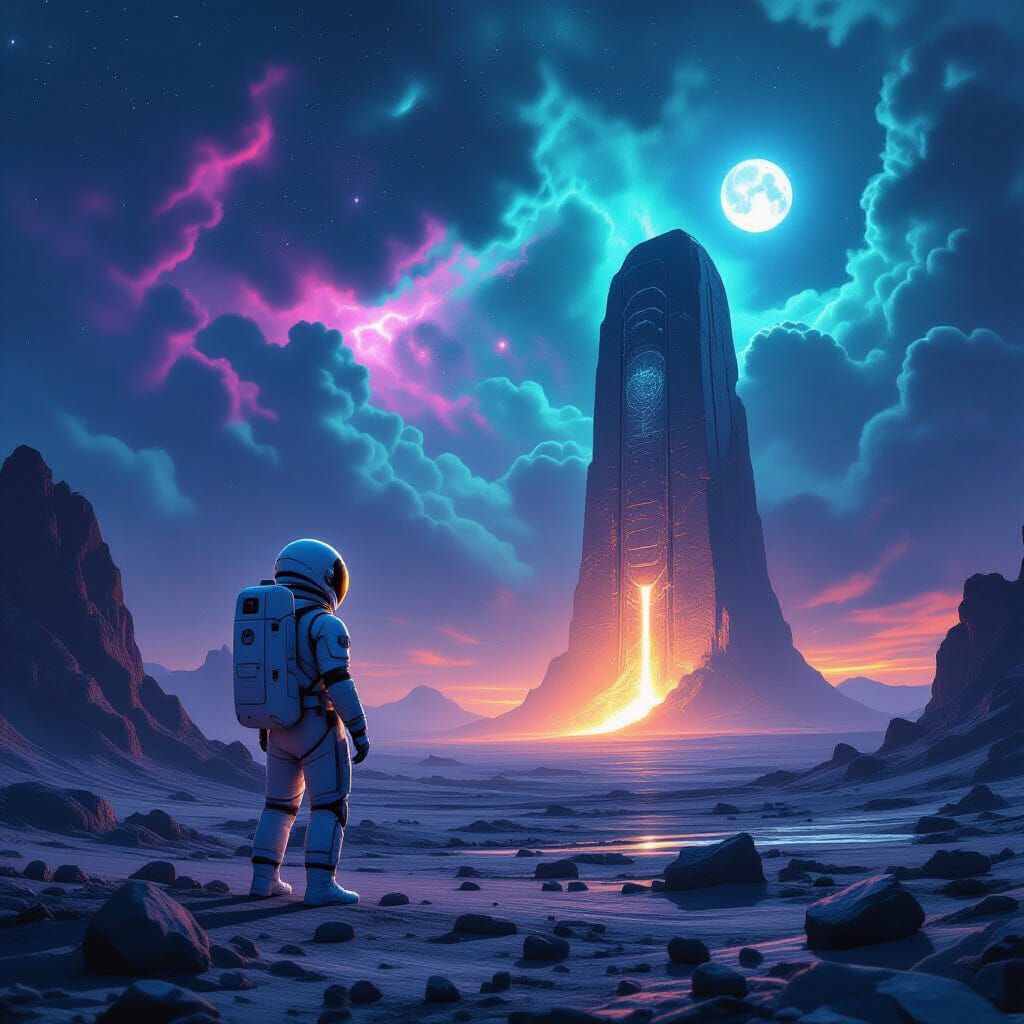 Astronaut Encounters Cosmic Energy on Alien Planet