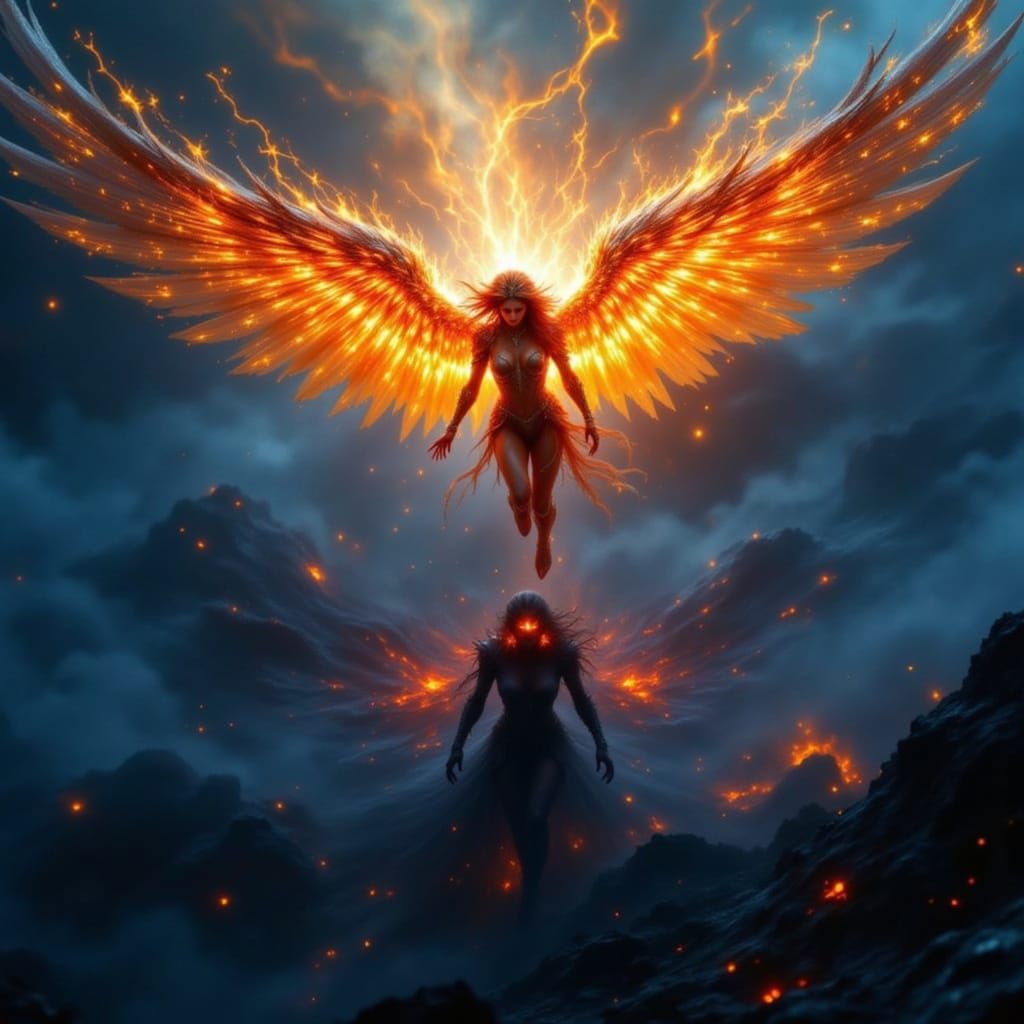 Divine Angel Descends As Shadowy Demon Manifests