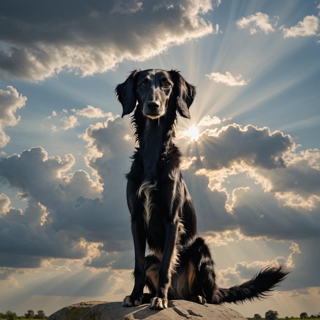 Black Saluki Dog in Divine Sunshine
