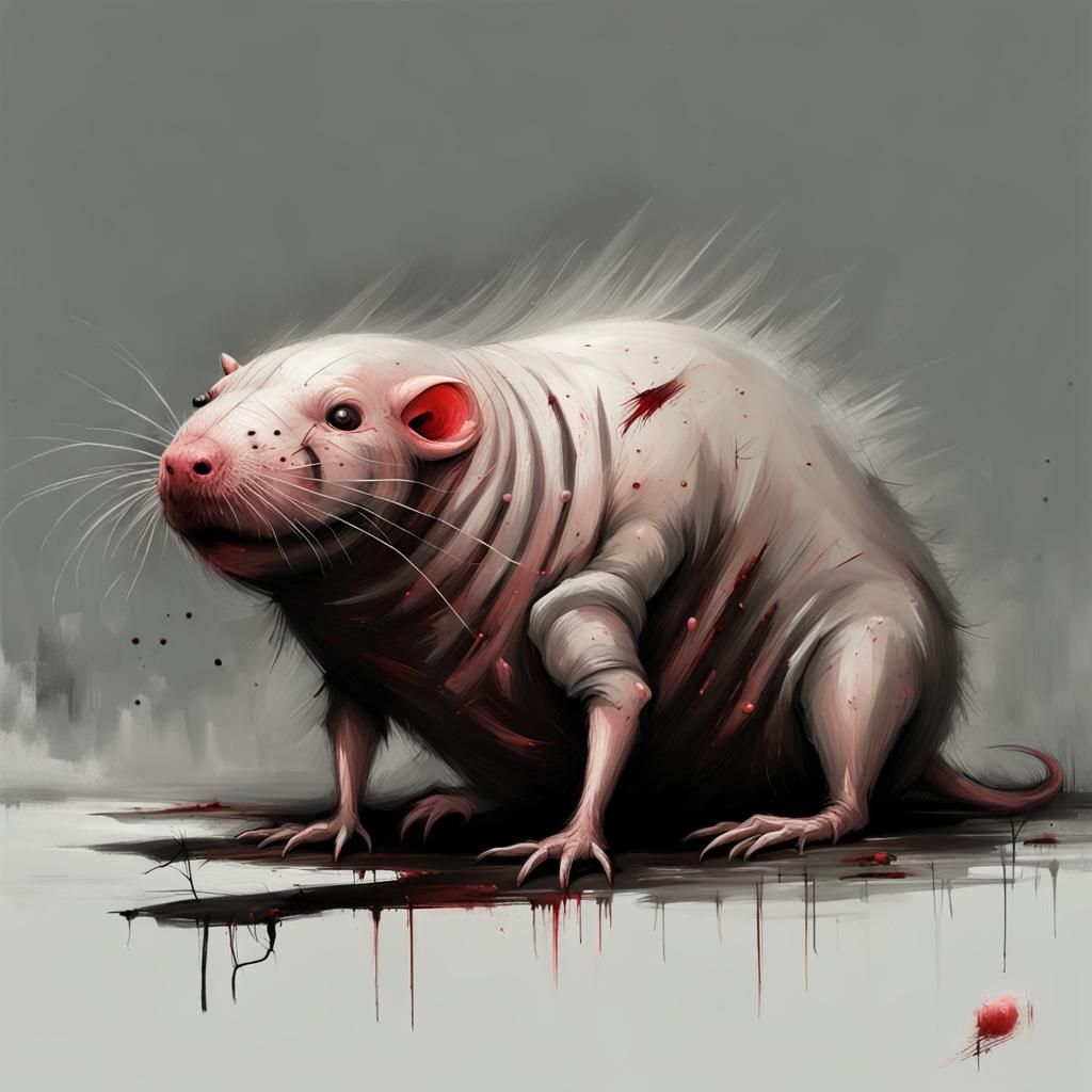 Eerie Hairless Mole-Rat Horror Painting