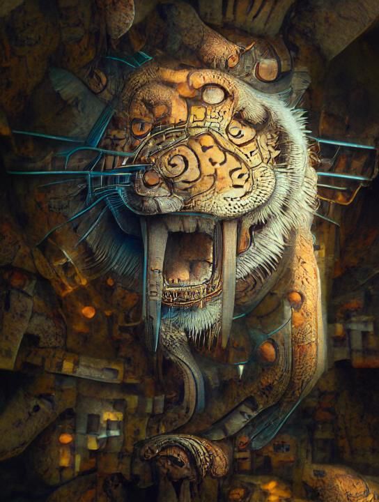 Cyberpunk Sabertooth in Post-Apocalyptic Cityscape