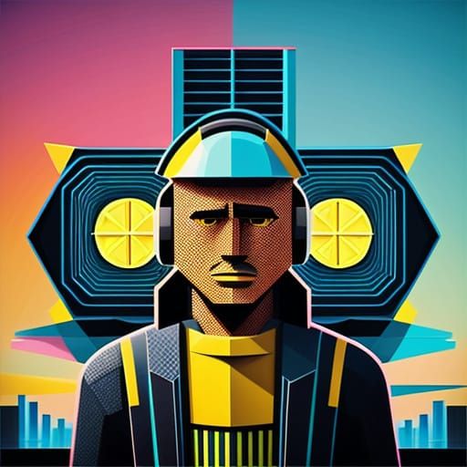 Retro-Futuristic Illustration: Man Walks Away from City