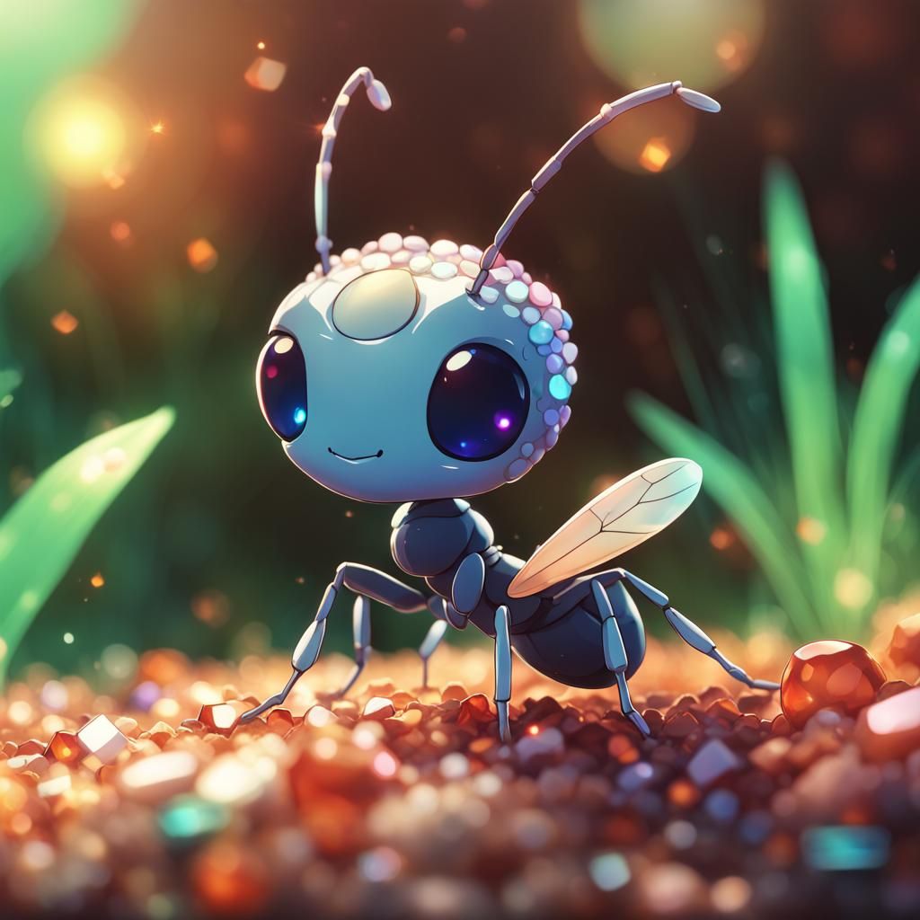 Cute Chibi Ant with Crystal Shingles in Anime Style