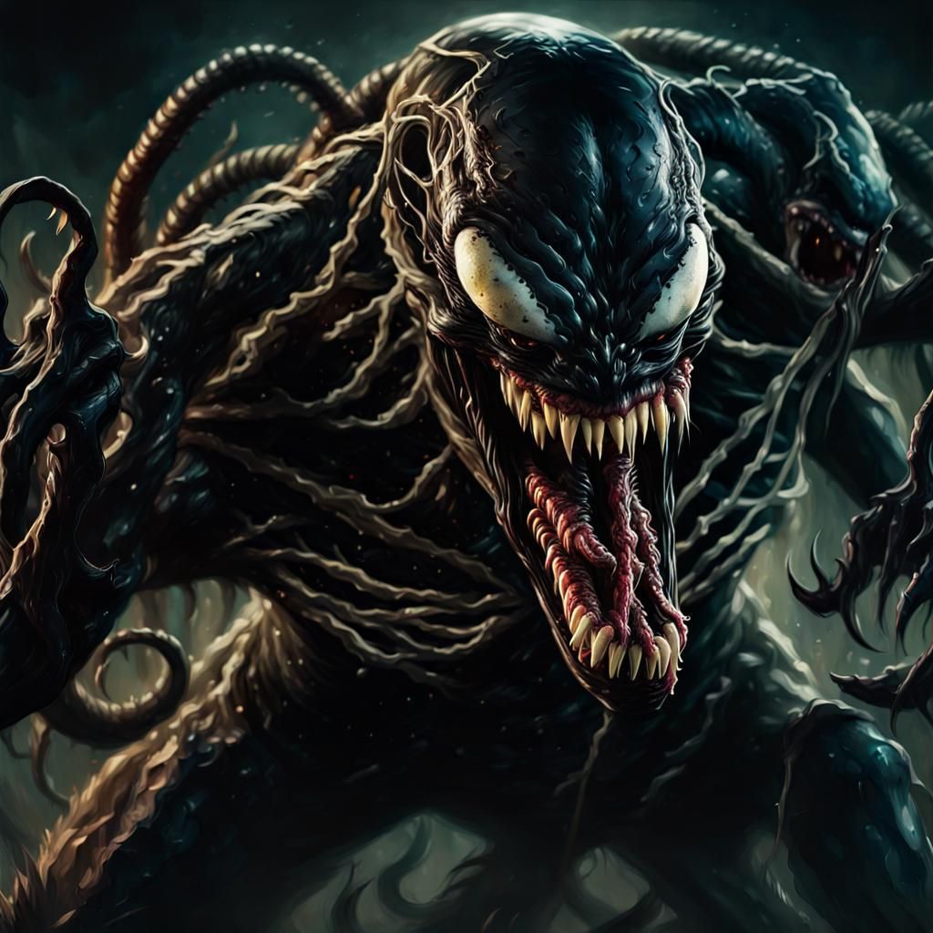 Nightmarish Venom Symbiote as Ominous Oil Painting