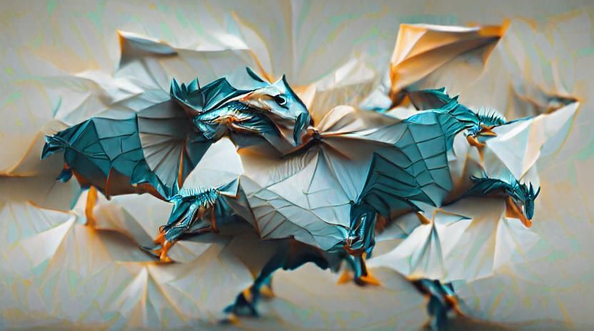 Detailed 8K Render of Origami Dragon