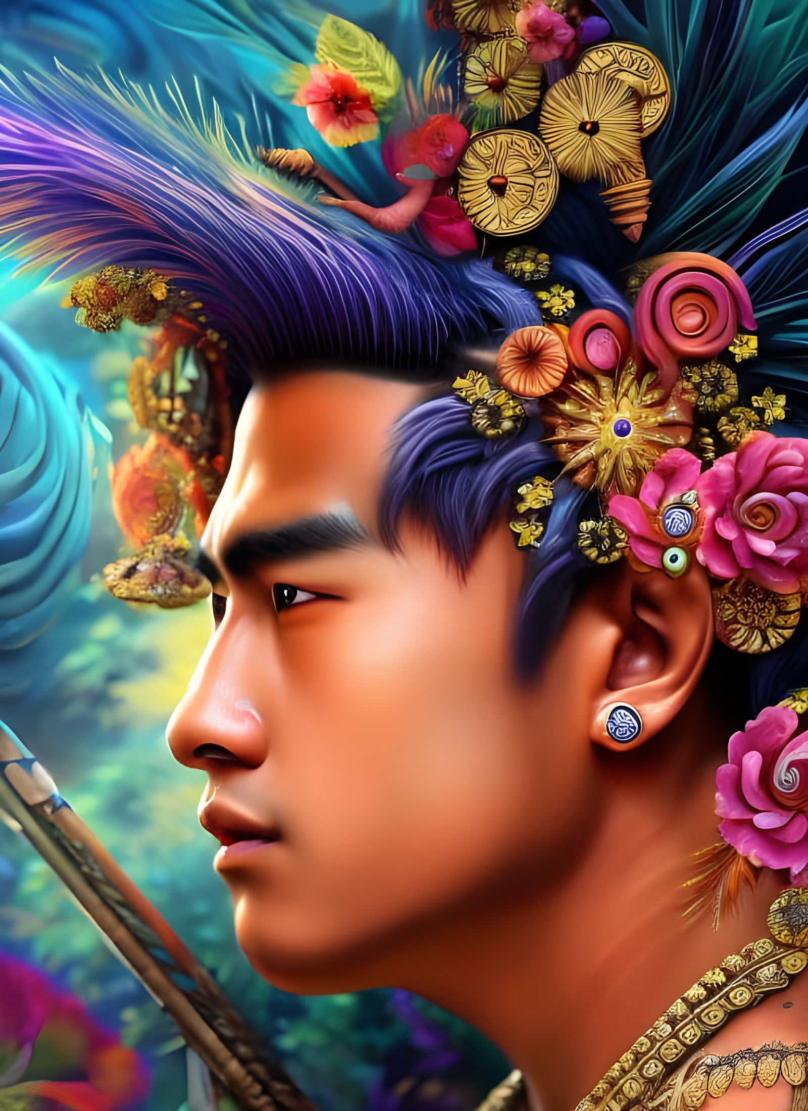 Handsome Hawaiian God with Bubbles: 3D Render