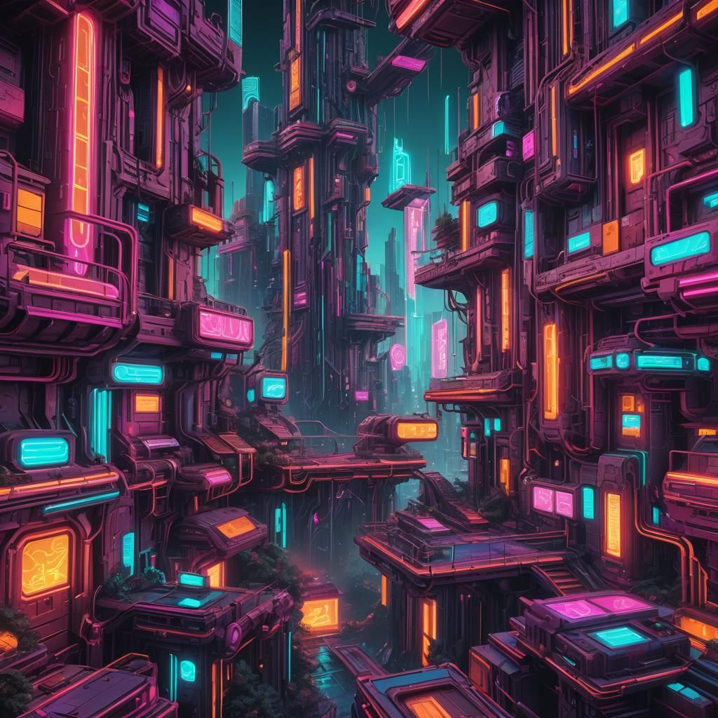 Fantastical Robot in Synthwave Neon Style