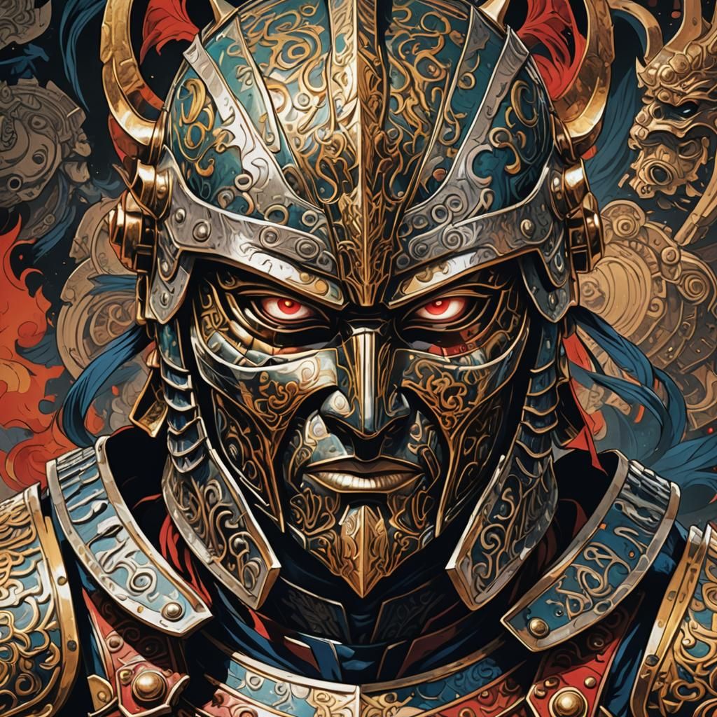 Warrior in Ancient Armor Mask, Manga Style