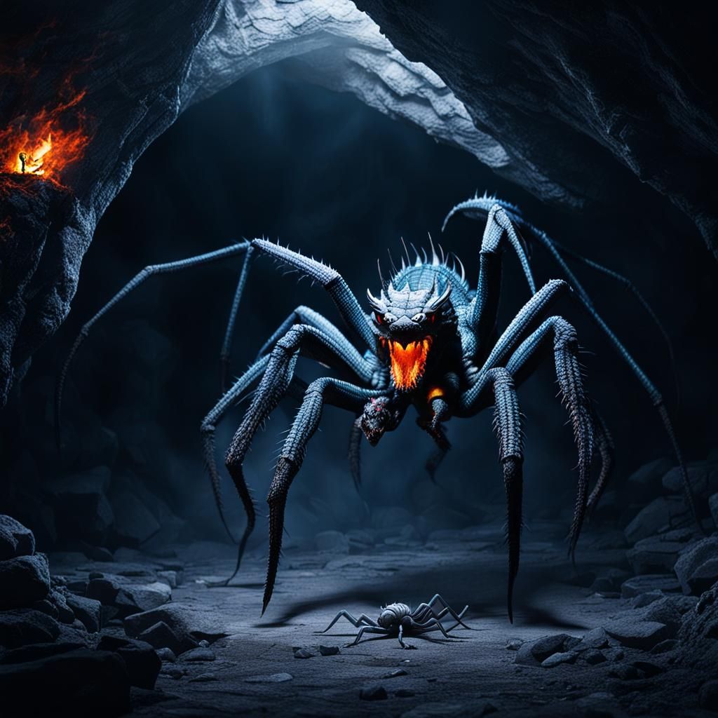 Dragon-Spider Hybrid in Dark Web Cave