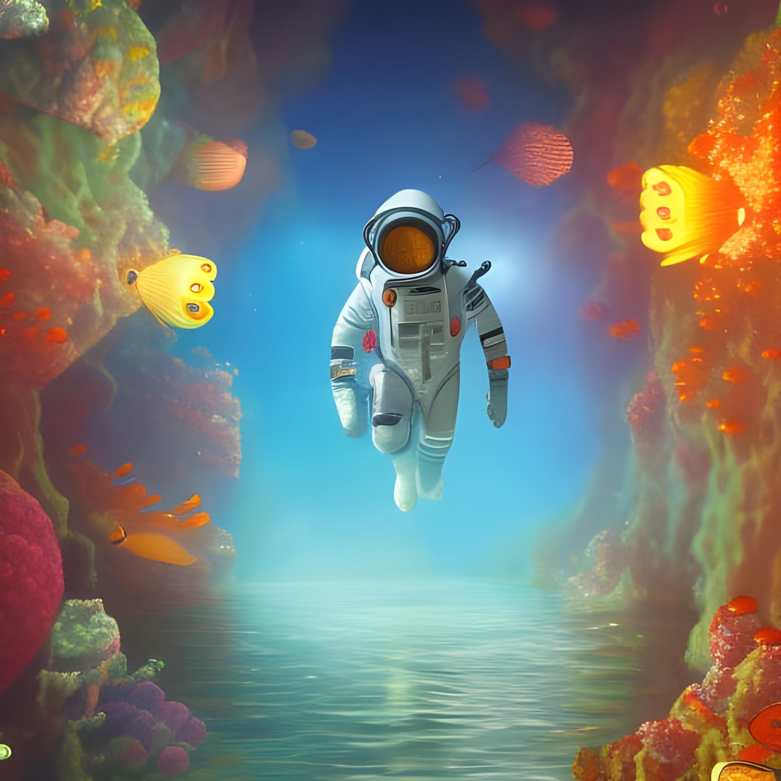 Astronaut's Underwater Walk: Detailed Fantasy Concept Art