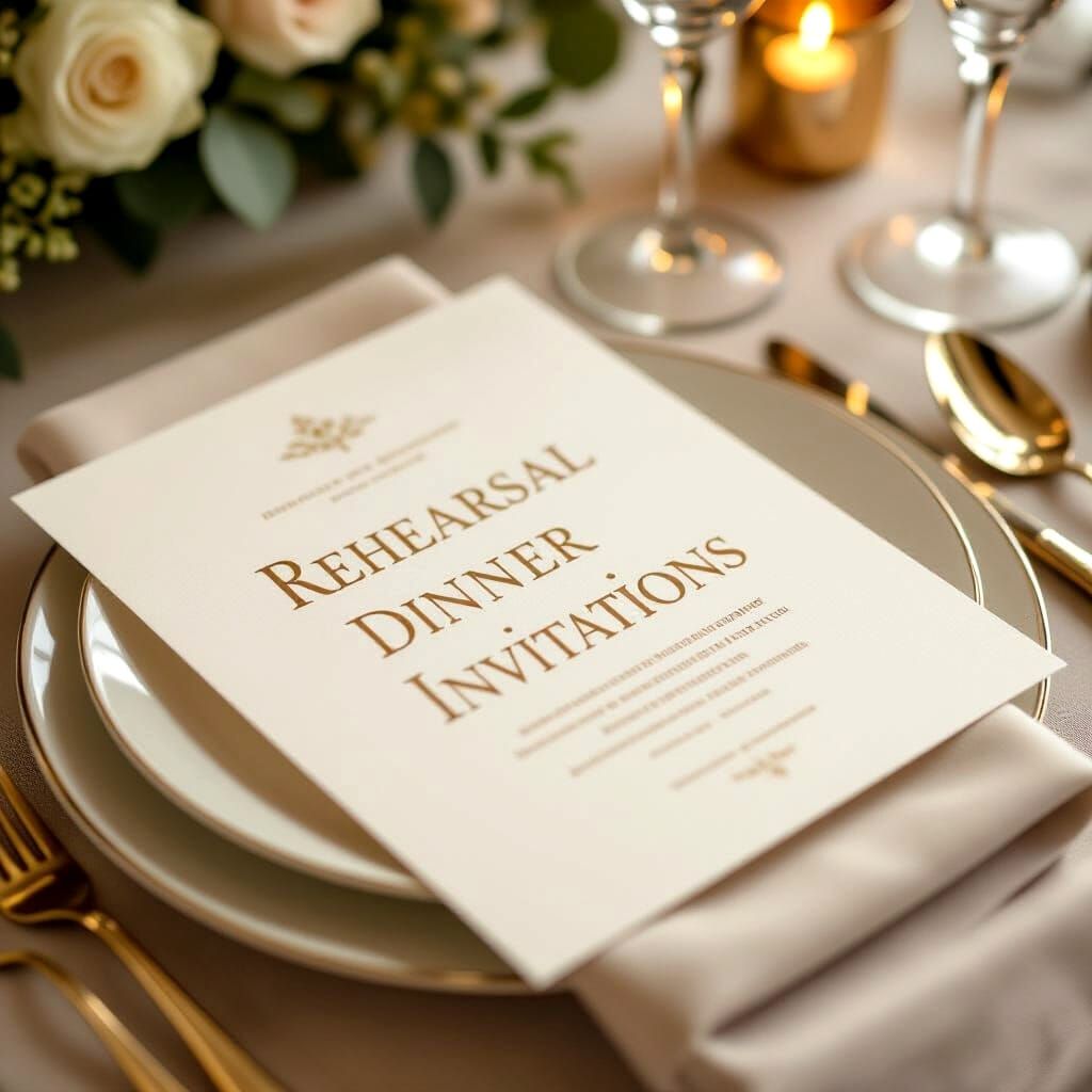 Elegant Rehearsal Dinner Invitation Card with Gold Serif Tex...