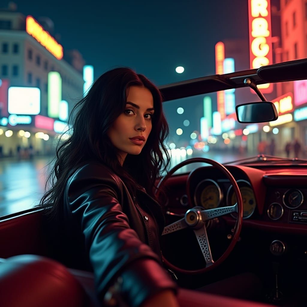 Night Drive in the City: Retro-Futuristic Noir