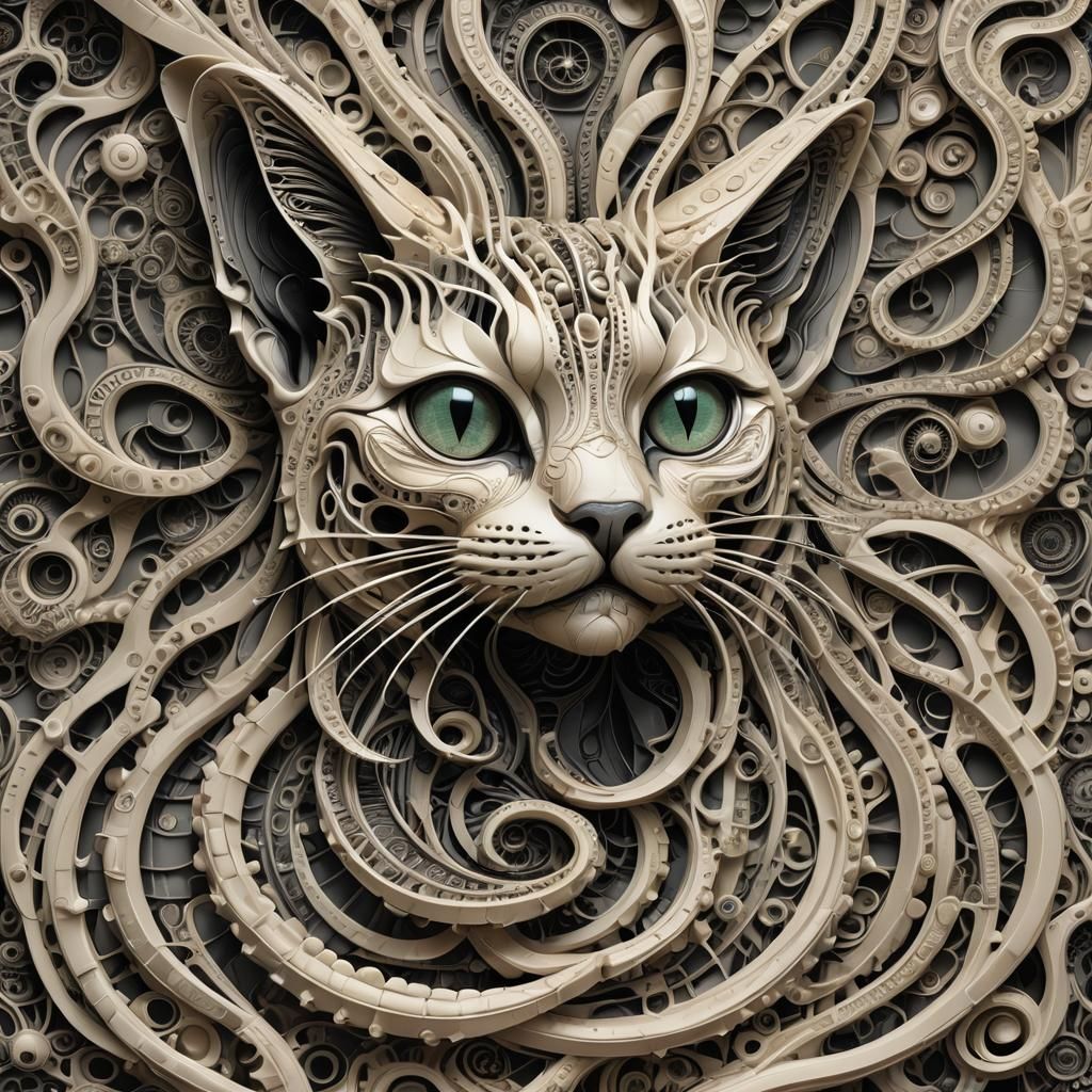 Biomechanical Bread Cat in H.R. Giger Style