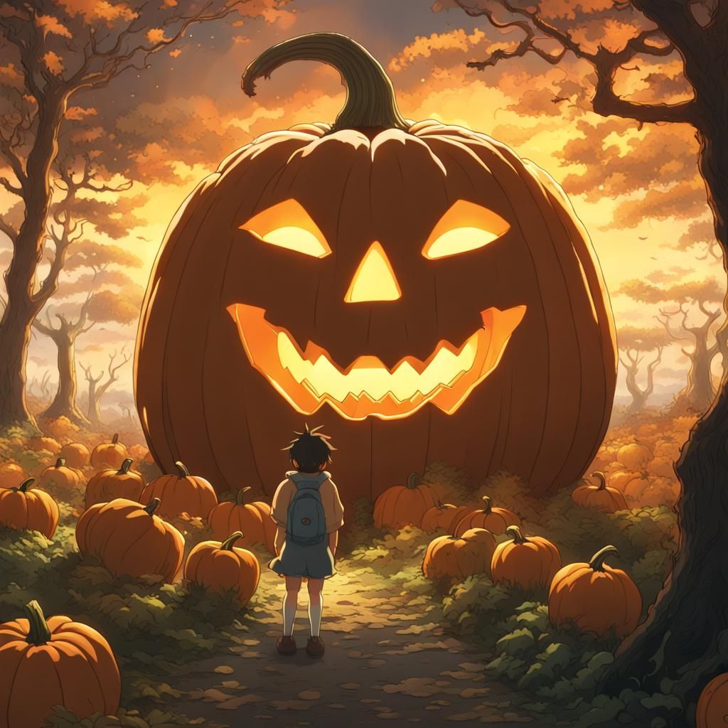 Scary Pumpkin Giant in Anime Style