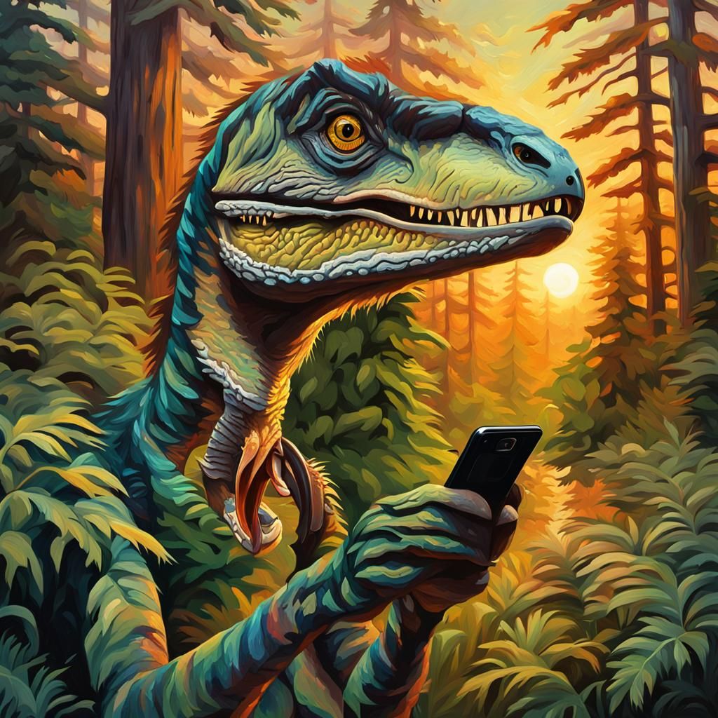 Velociraptor in Camouflage, Ready to Devour a Shiny Morsel