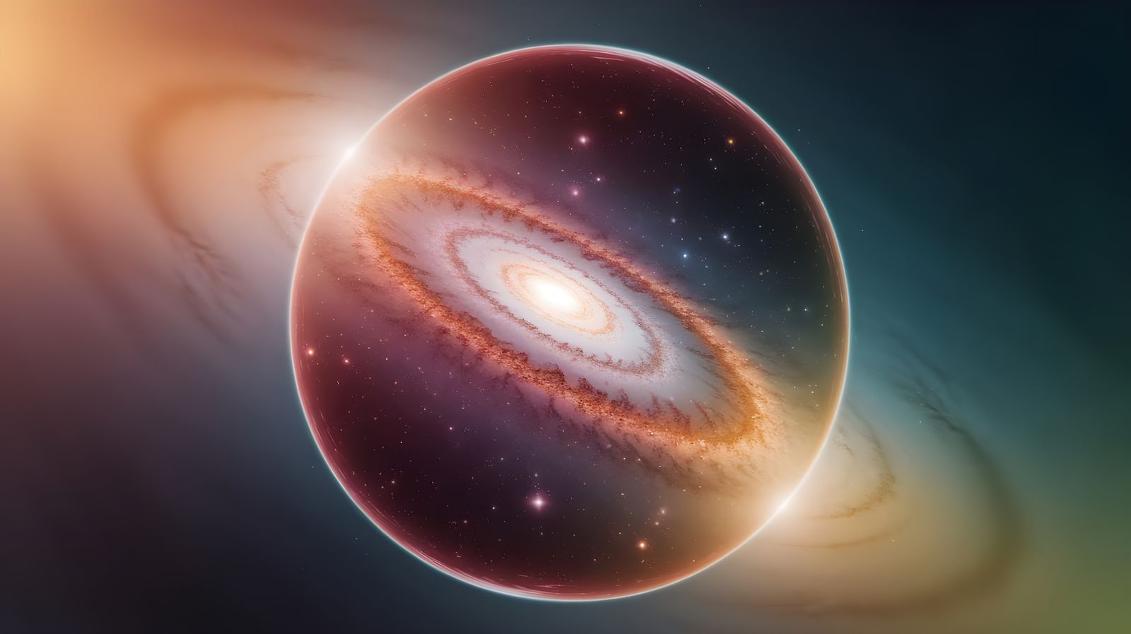 Microscopic Universe: Galaxies in a Shimmering Particle