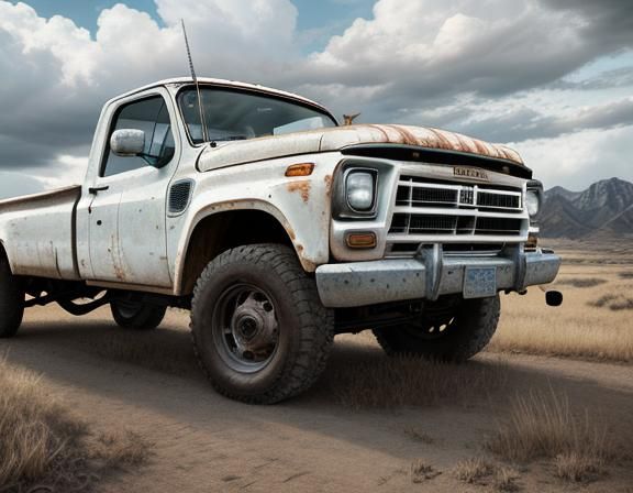 Detailed Portrait of an Abandoned White Truck