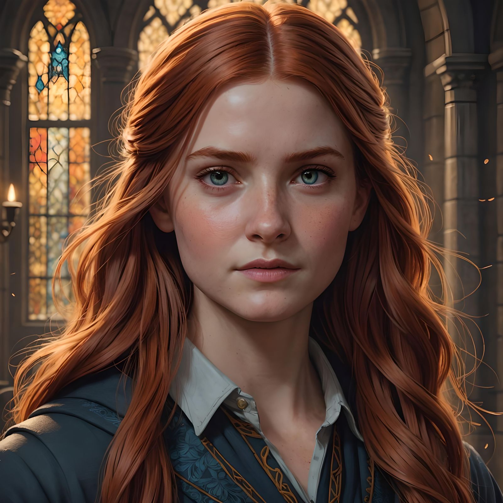 Ginny Weasley Portrait in Hyperdetailed Digital Art Style