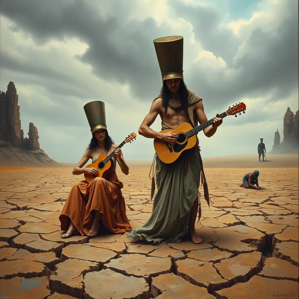 Cyberpunk Couple Entertains in a Haunting, Dreamlike Landsca...