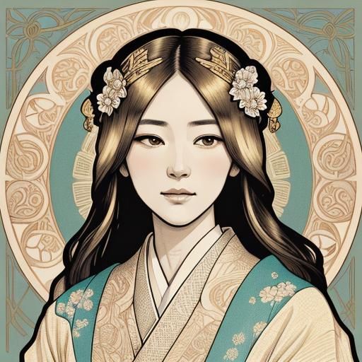 Elegant Geisha Portrait in Art Nouveau Style