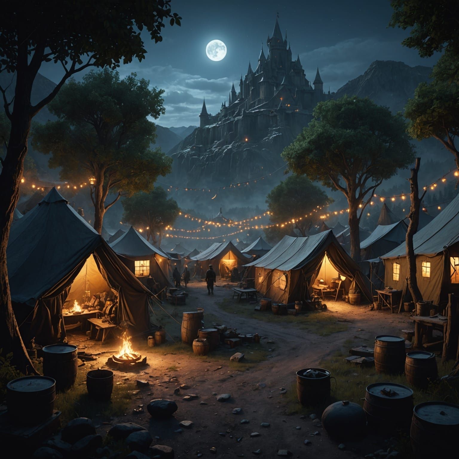 Thieves Raiding Tent Camp in Detailed Matte Painting