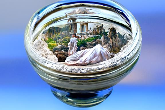 Classical Greek Scene Trapped in Glass Jar