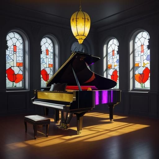Stained Glass Piano Player in Opulent Style