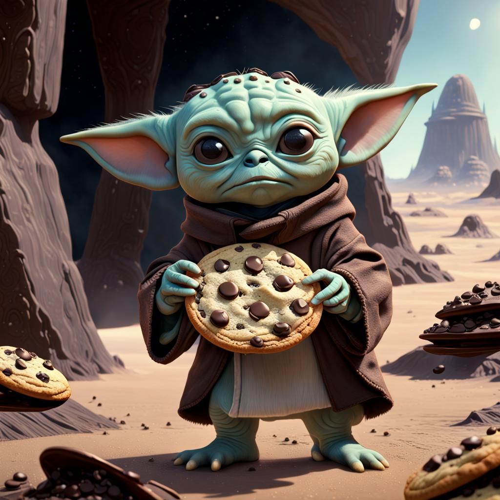 Grogu Holding Cookie: Detailed Matte Painting