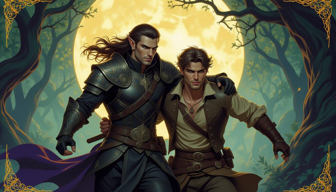 High Elf Supporting Adventurer in Moonlit Forest