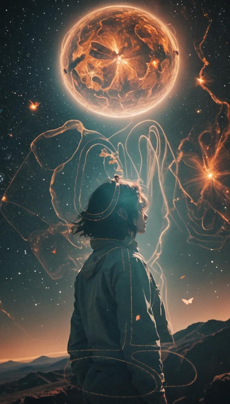 Human Observes Butterfly Nebula: Cinematic Space Art