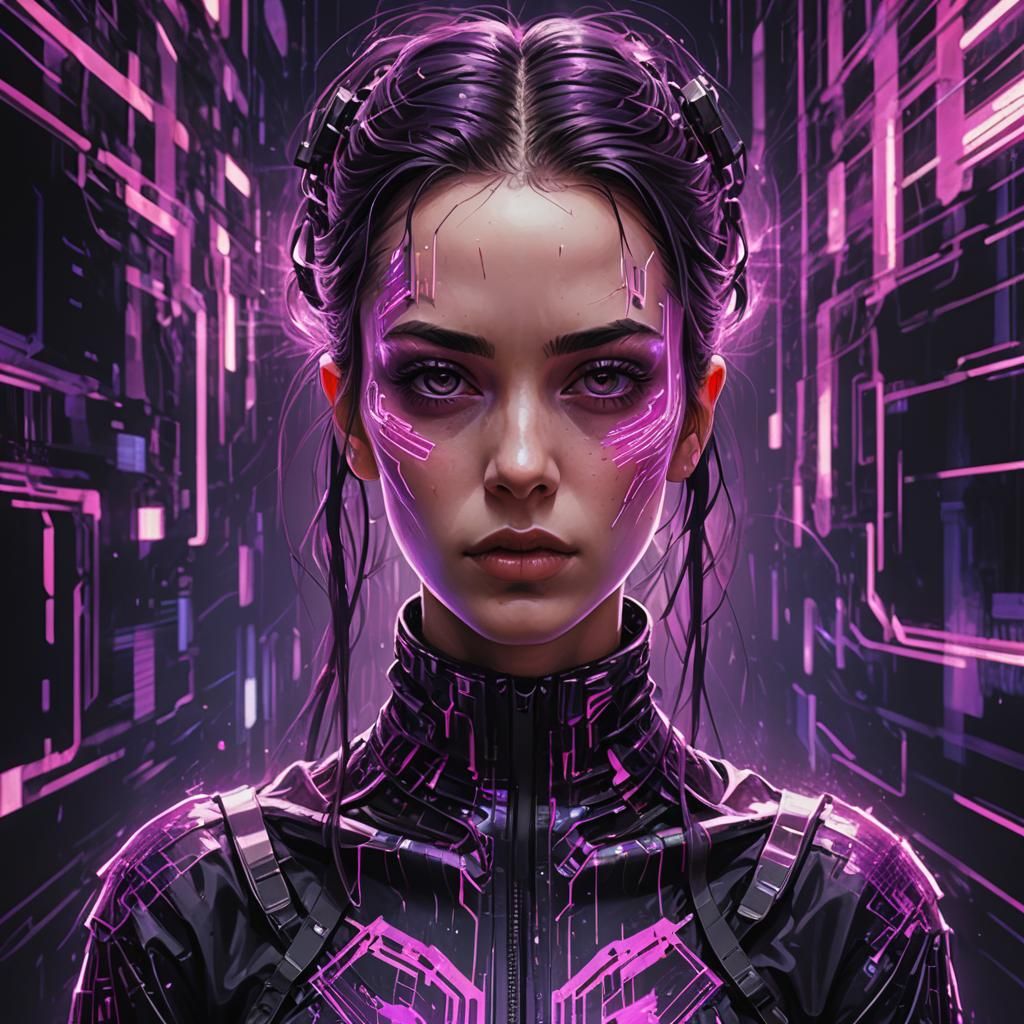 Cyberpunk Goth Girl Portrait in Glitch Art Style