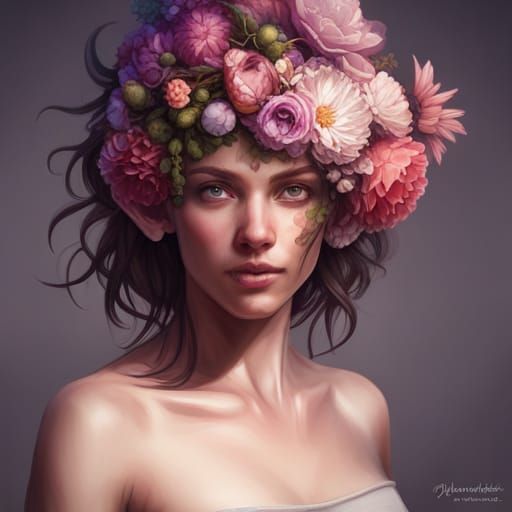 Girl with Flowers: Hyperdetailed Artgerm-Inspired Portrait