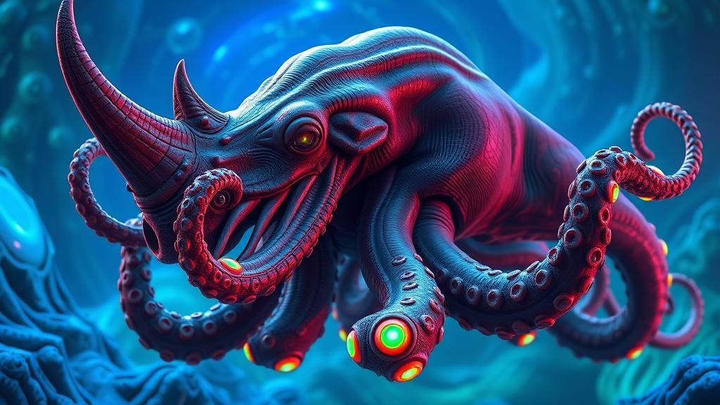 Alien Octopus-Rhino Hybrid in Detailed 3D Rendering