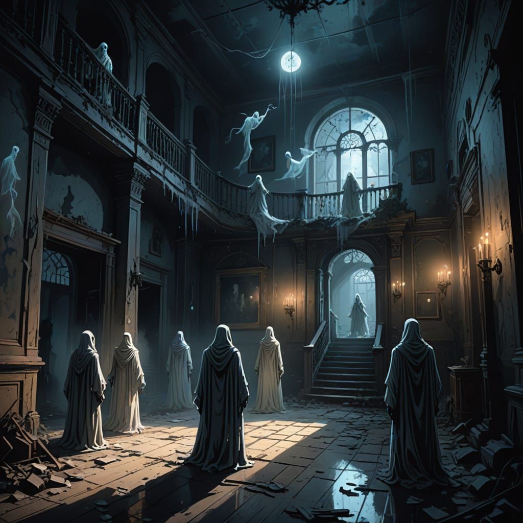 Eerie Ghosts in a Decaying Mansion Digital Painting
