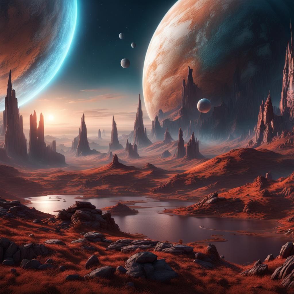 Planets in Orbit: Detailed Fantasy Concept Art