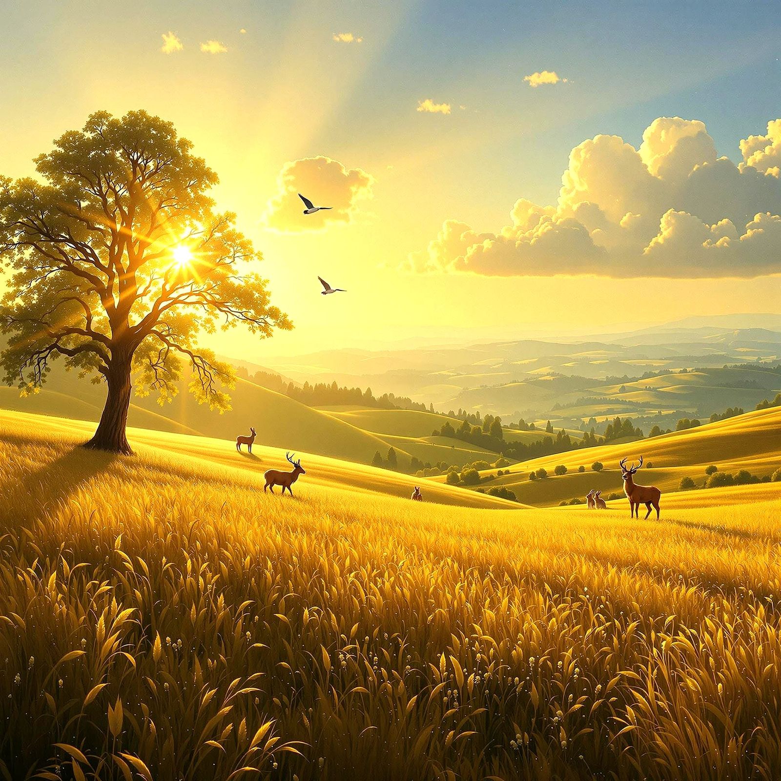 Sunny Meadow Masterpiece in Vibrant Digital Painting