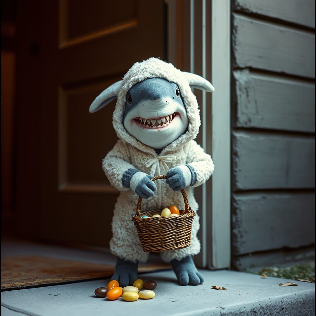 Shark in Lamb Costume Awaits Candy at Door