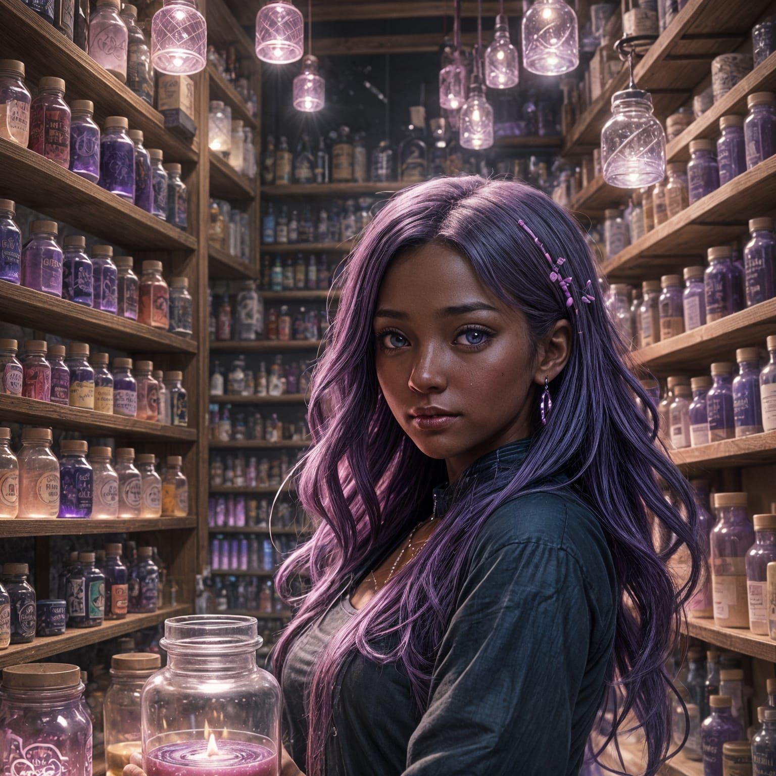 Anime Potioneer with Purple Hair in 3D