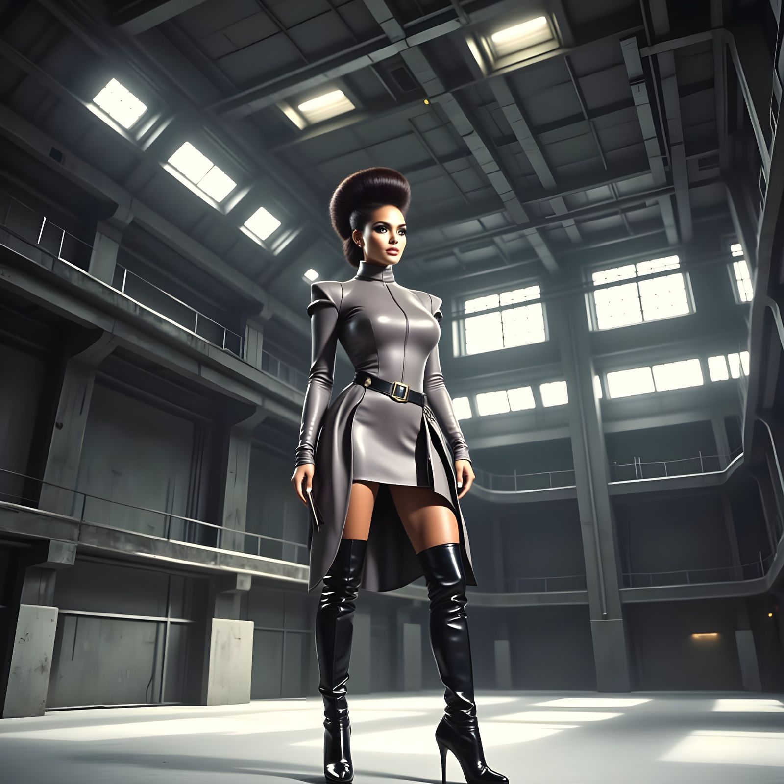 Futuristic Woman in Spaceship: Abstract Brutalist Fantasy