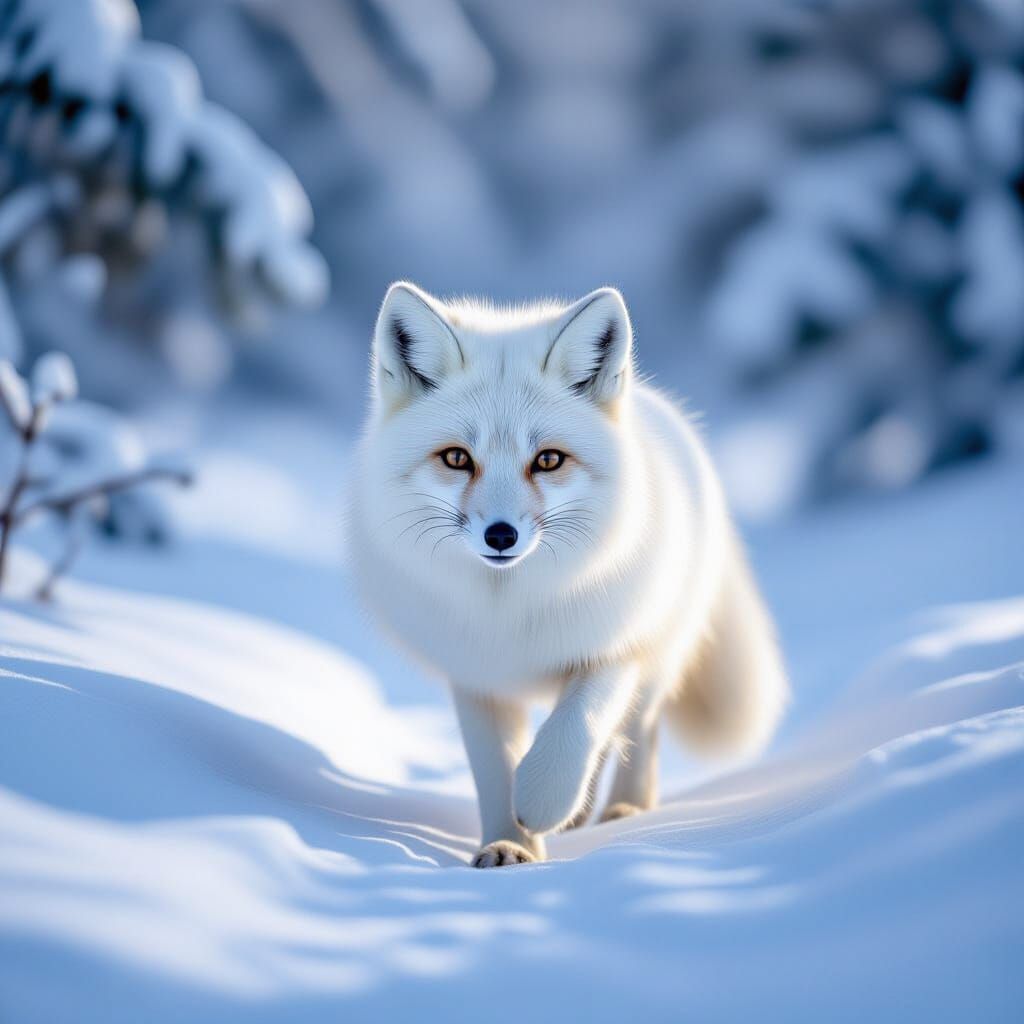 Photorealistic Arctic Fox in Snowy Forest