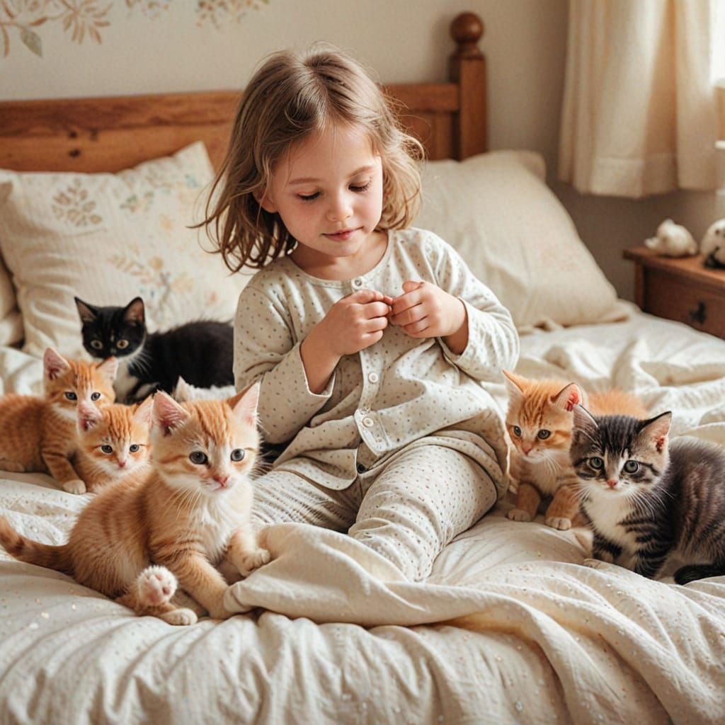 Child's Joy: Kittens and Playtime in Pastel Colors