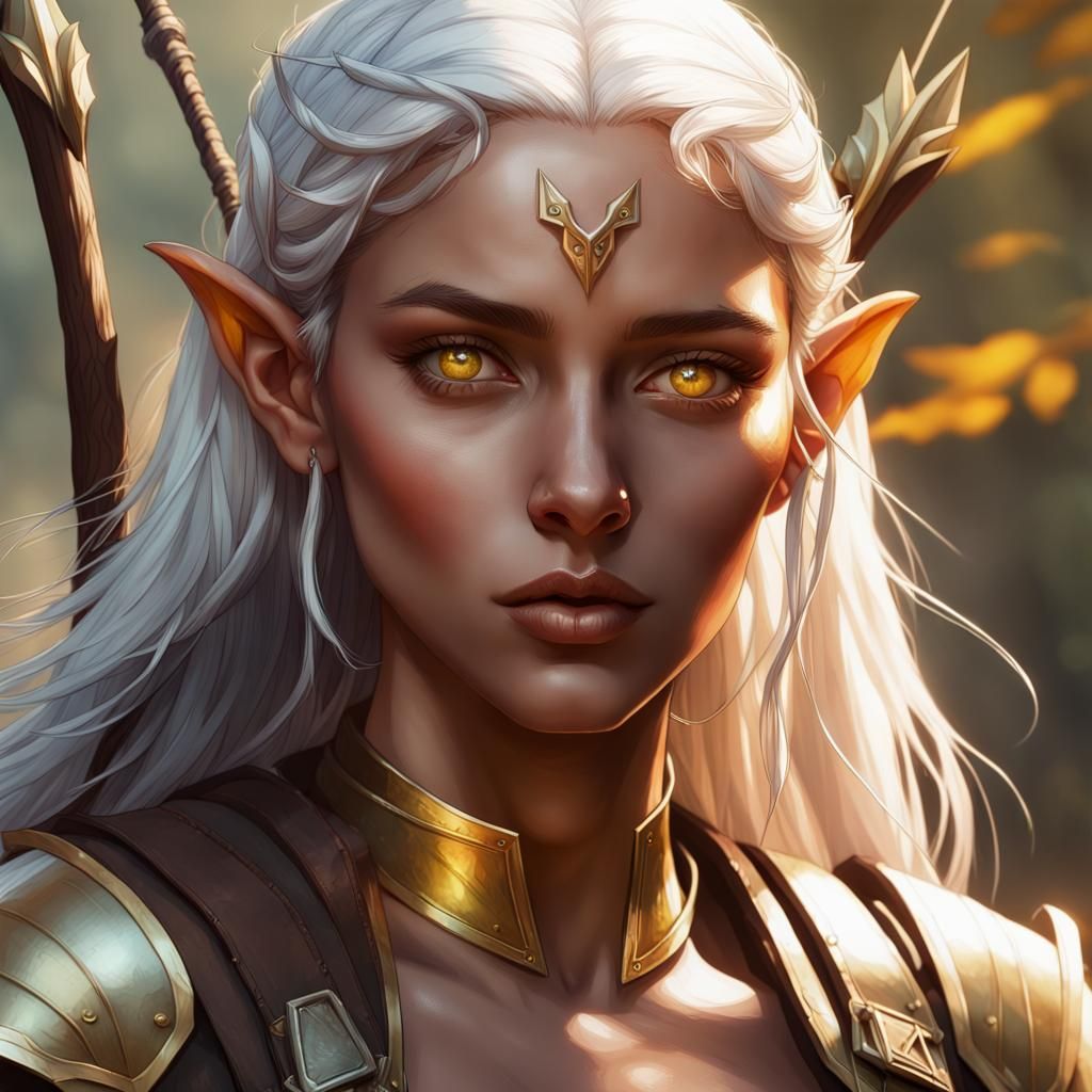 Wood-Elf Archer Portrait in Hyperdetailed Unreal Engine Styl...